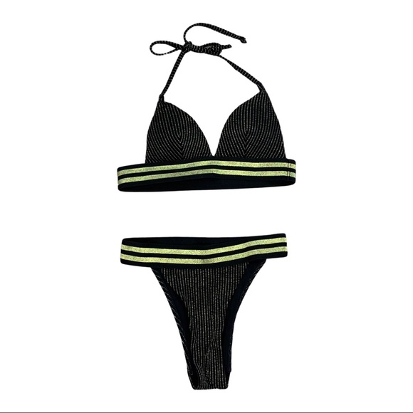 South Beach Black / Gold Bikini 2 Piece Swimsuit cheeky - Picture 1 of 6